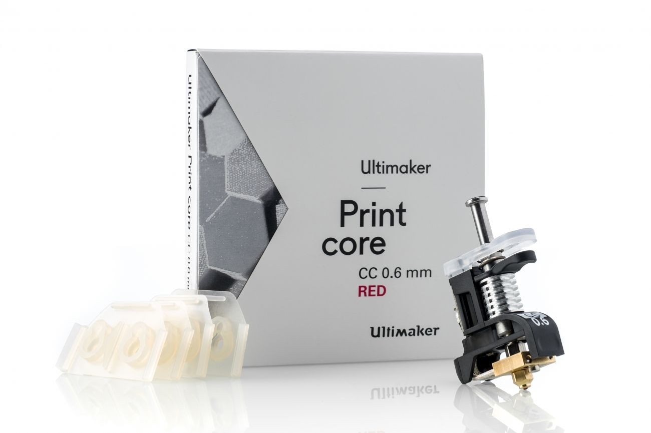 Ultimaker print core CC 0.6mm red mit Verpackung und vier extra Silikon-Pads