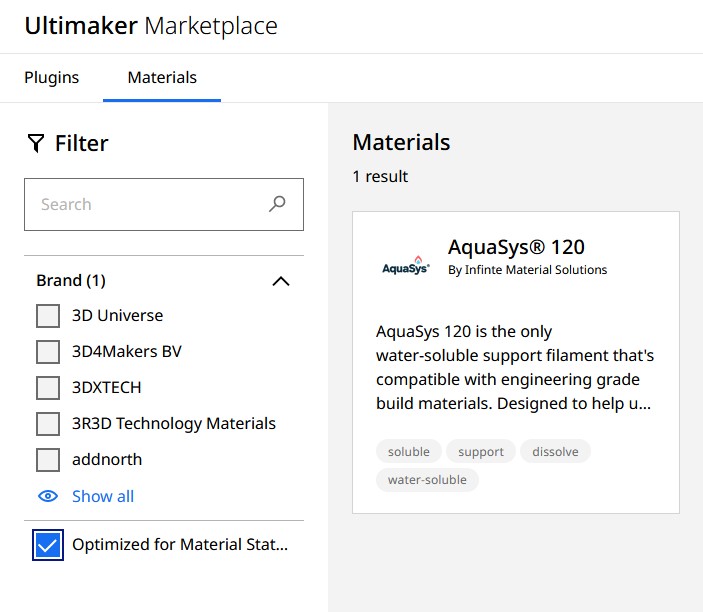 Aquasys 120 im Ultimaker Marketplace zur Auswahl