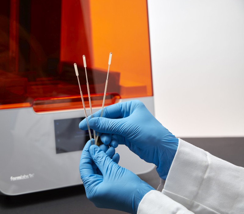 Covid-19-Teststäbchen gedruckt auf Formlabs Drucker